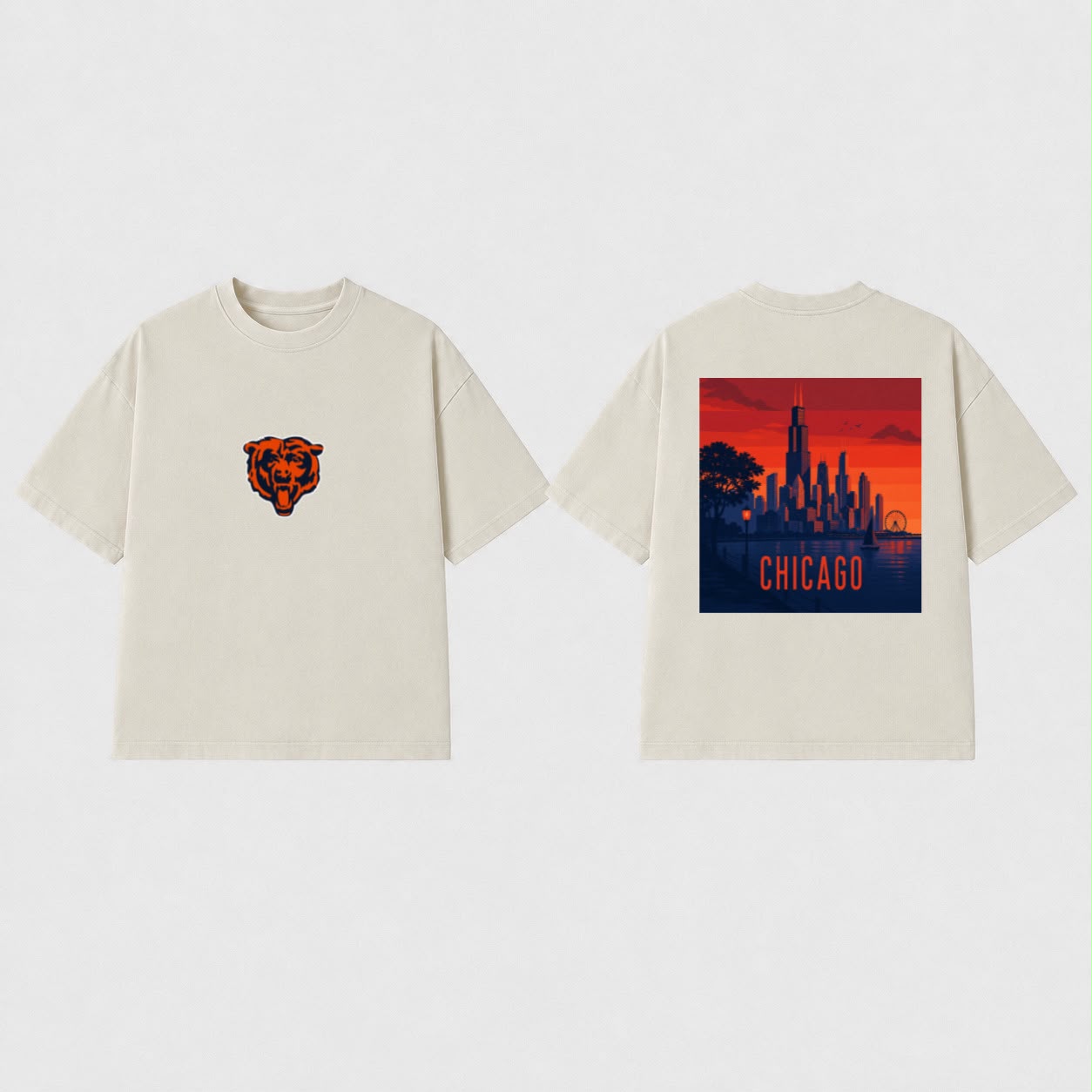 Ivory Chicago graphic tee, front and back